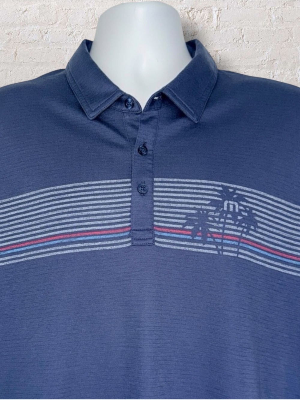 TravisMathew Private Pool Polo Shirt XL Sargasso Sea Palm Stripe Blue
